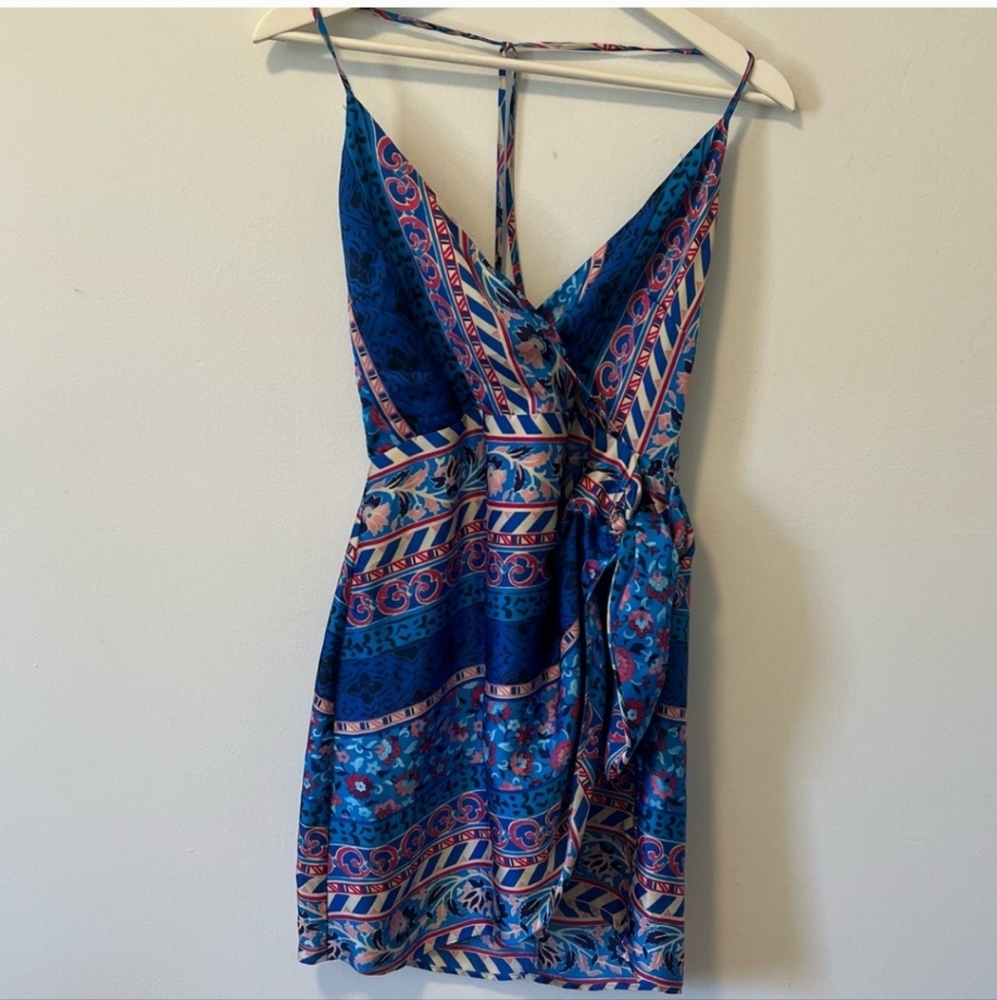 Gorgeous Zara Vibrant Blue and Pink Patterned Dress